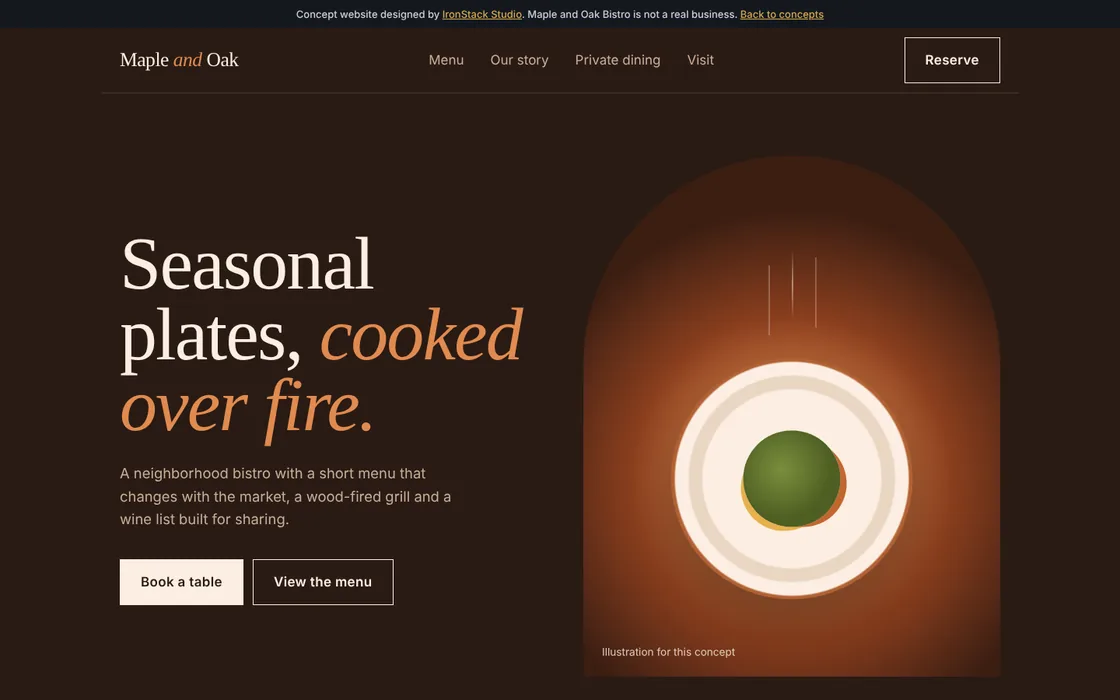 Maple and Oak Bistro concept website